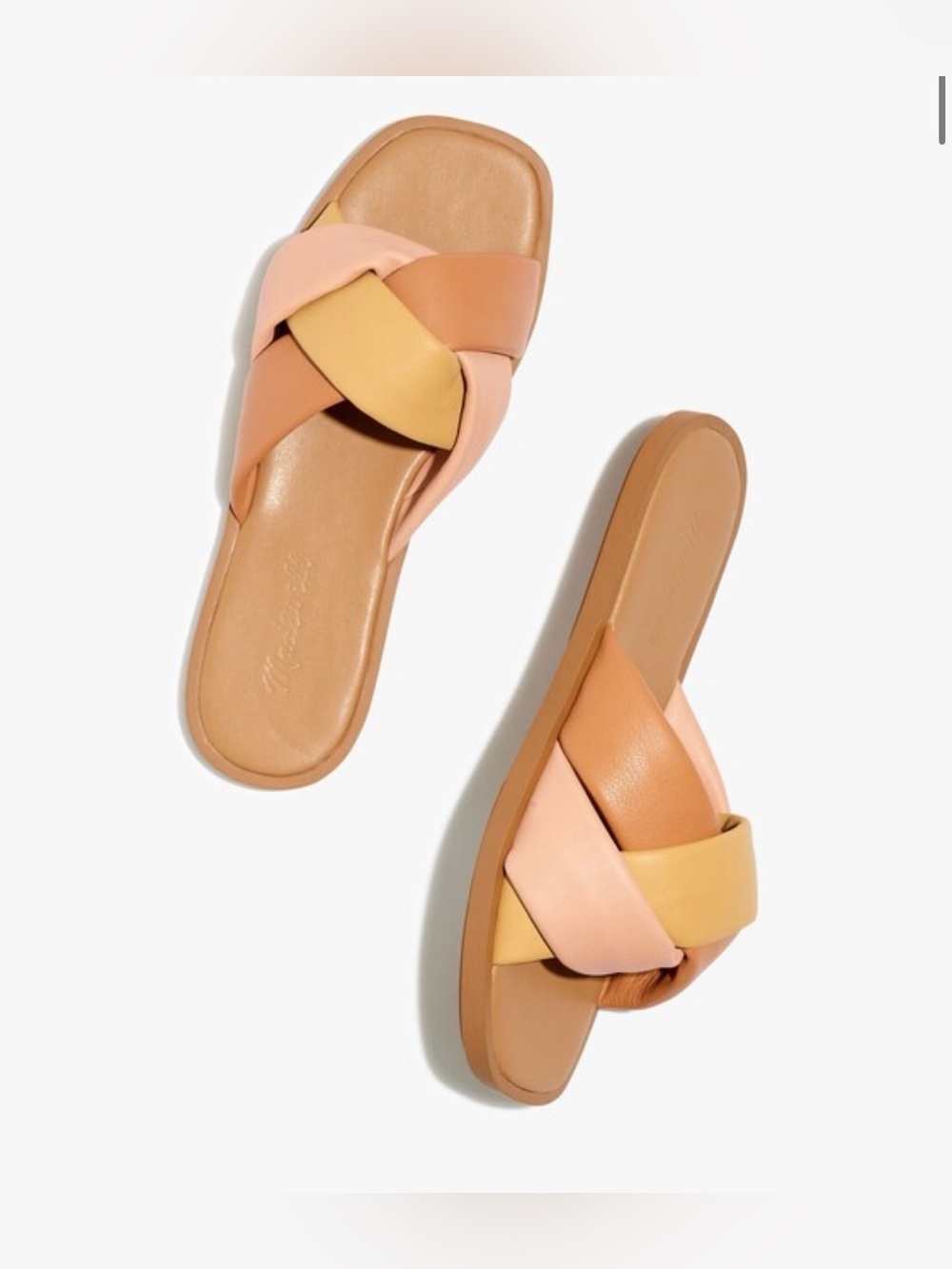 Madewell Braided Slide Sandals in  Yellow, Peachy Pink & Tan